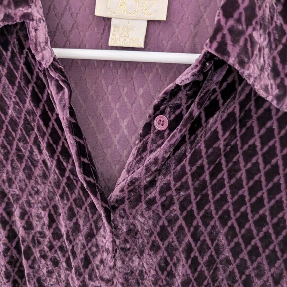 Vintage Cache Velvet Blouse Silk Button Up Size L Gold Label - Picture 4 of 5